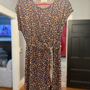 Kaileigh Blue and Tan Animal Print Midi Dress